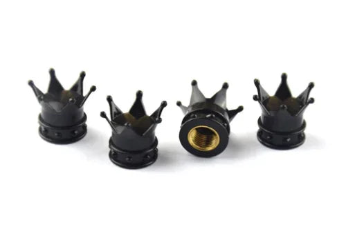 4pcs crown-style black valve stem caps with brass inner threads, BikerZoneZ valvecaps on Tampa Home & Garden Store