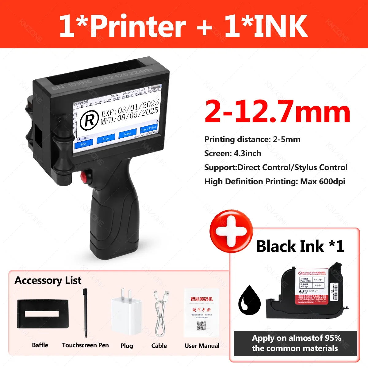 Portable handheld inkjet printer TIJ with touch screen, black 4.3in display UpTrend Deals on Tampa Home & Garden Store