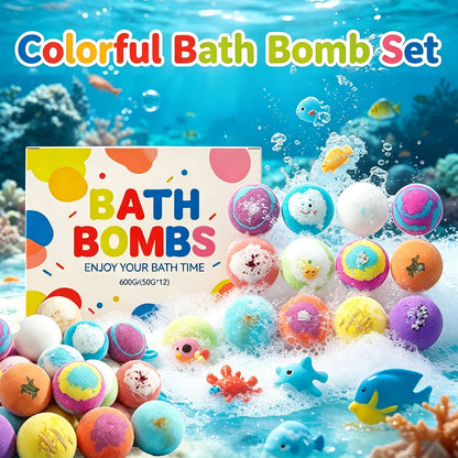 Bath bombs set 12pcs with surprise toys, colorful spherical fizzies in pastel hues on Tampa Home & Garden Store