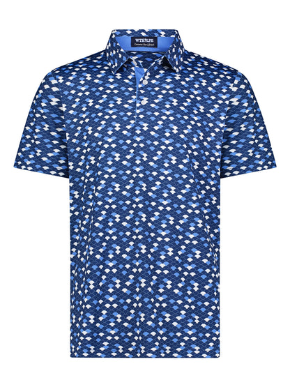 Scales Polo by White Water Life, blue scale-print polo shirt with short sleeves on Tampa Home & Garden Store