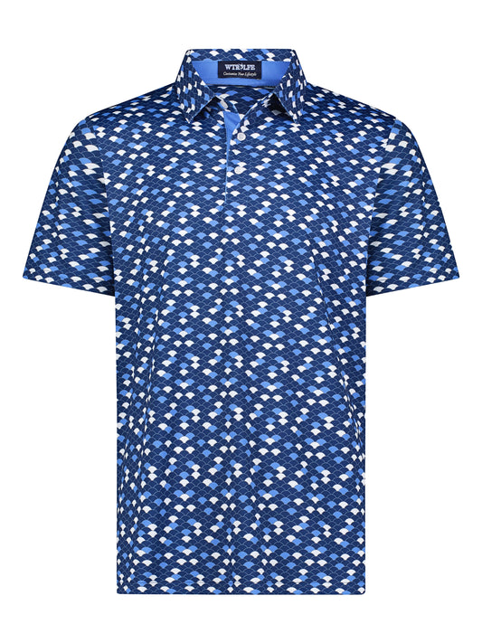 Scales Polo by White Water Life, blue scale-print polo shirt with short sleeves on Tampa Home & Garden Store