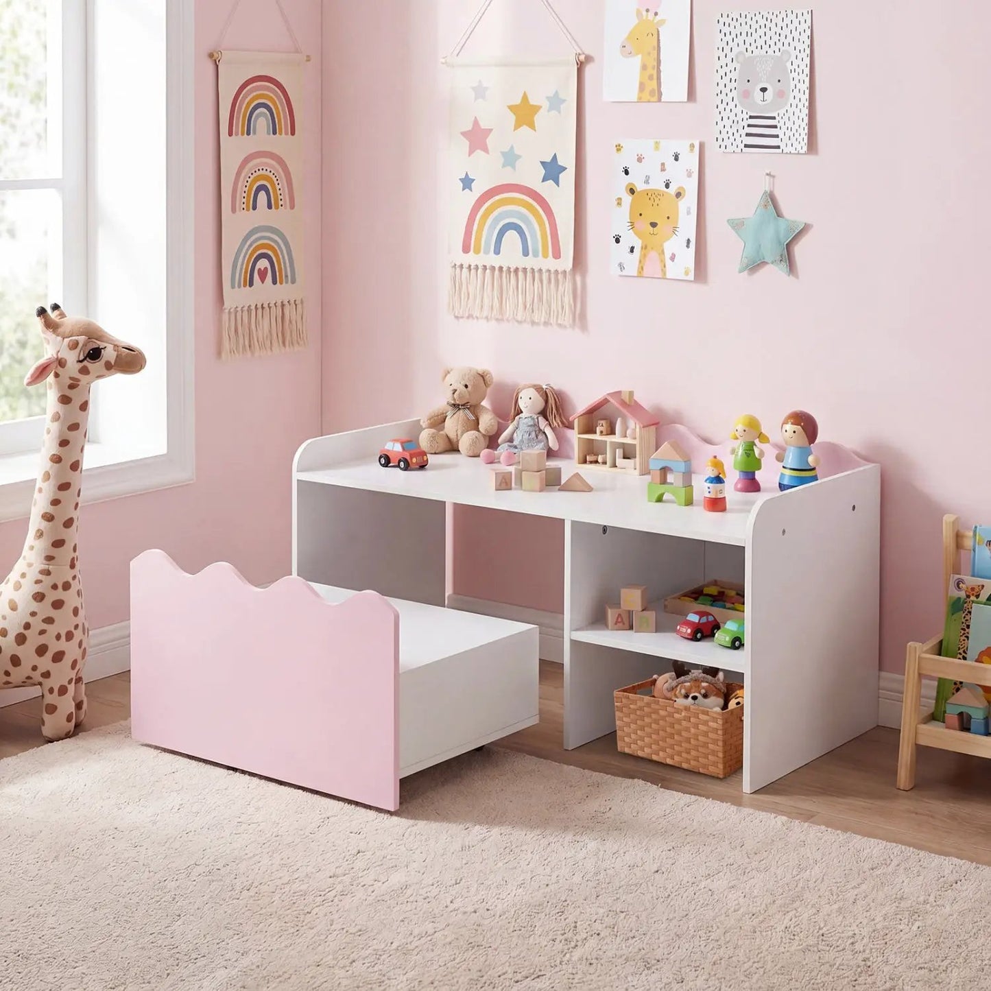 Scalloped Kids Bookshelf and Toy Storage