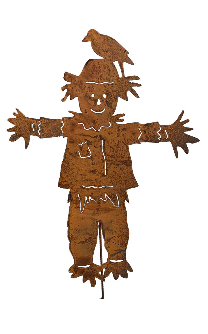 Rustica Ornamentals outdoor scarecrow stake, rust metal silhouette with arms on Tampa Home & Garden Store