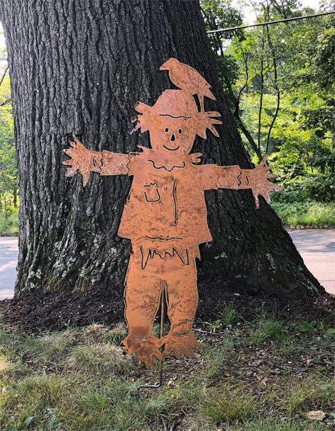 Outdoor scarecrow metal silhouette copper finish by Rustica Ornamentals, garden decoration on Tampa Home & Garden Store