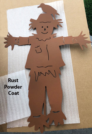 Outdoor scarecrow metal cutout in rust powder coat by Rustica Ornamentals garden decor on Tampa Home & Garden Store