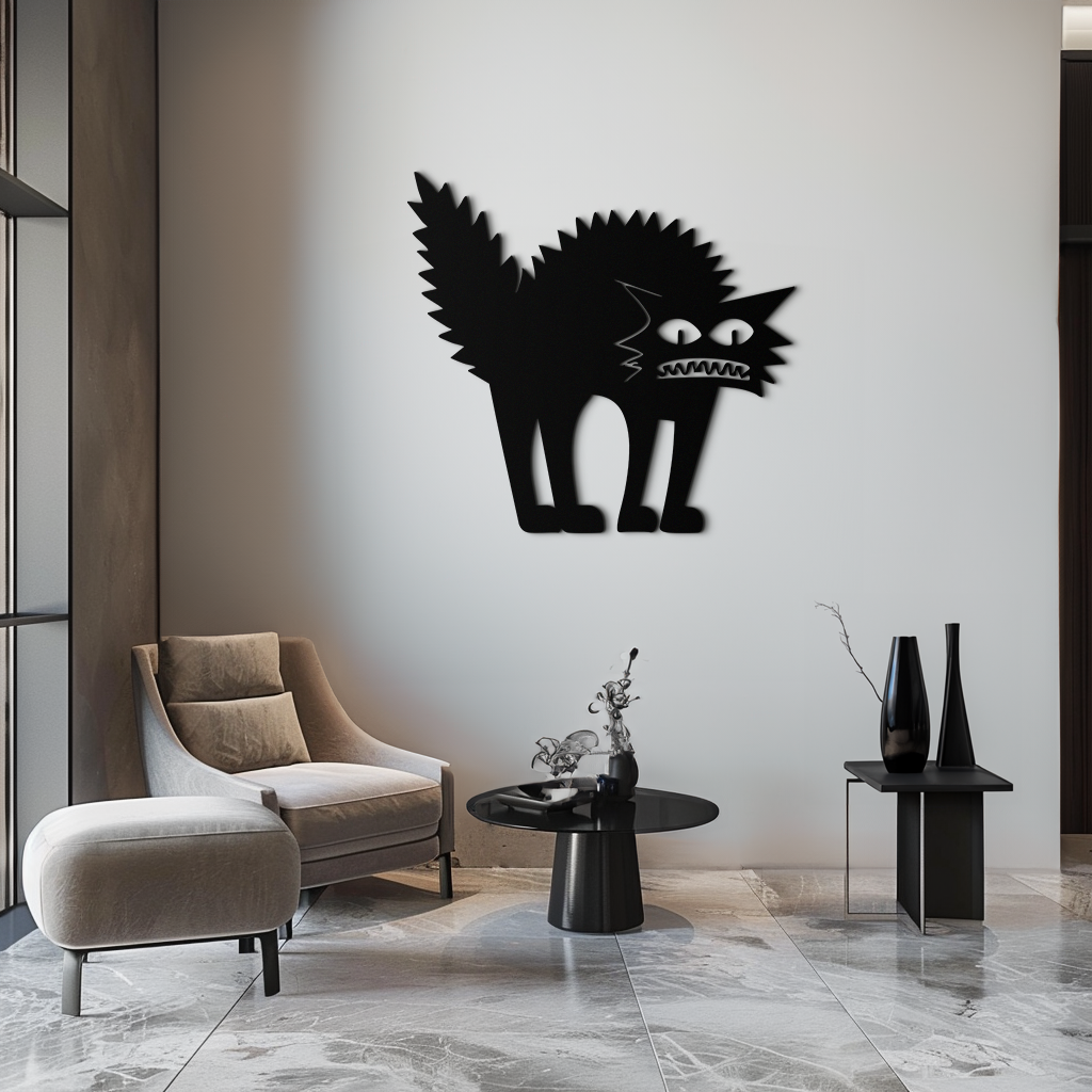 Scared Cat Silhouette Metal Wall Art – Modern Black Cat Halloween Home Decor- KAF524 - Tampa Home & Garden Store