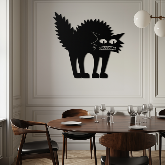 Scared Cat Silhouette Metal Wall Art – Modern Black Cat Halloween Home Decor- KAF524 - Tampa Home & Garden Store