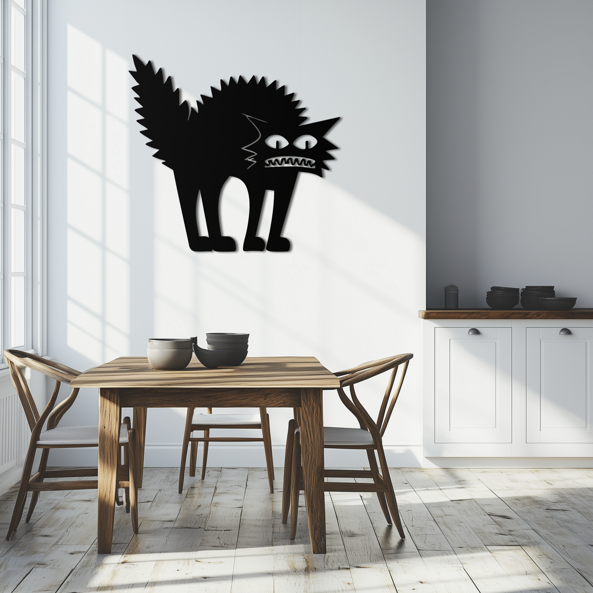 Scared Cat Silhouette Metal Wall Art – Modern Black Cat Halloween Home Decor- KAF524 - Tampa Home & Garden Store