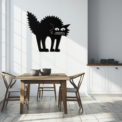 Scared Cat Silhouette Metal Wall Art – Modern Black Cat Halloween Home Decor- KAF524 - Tampa Home & Garden Store