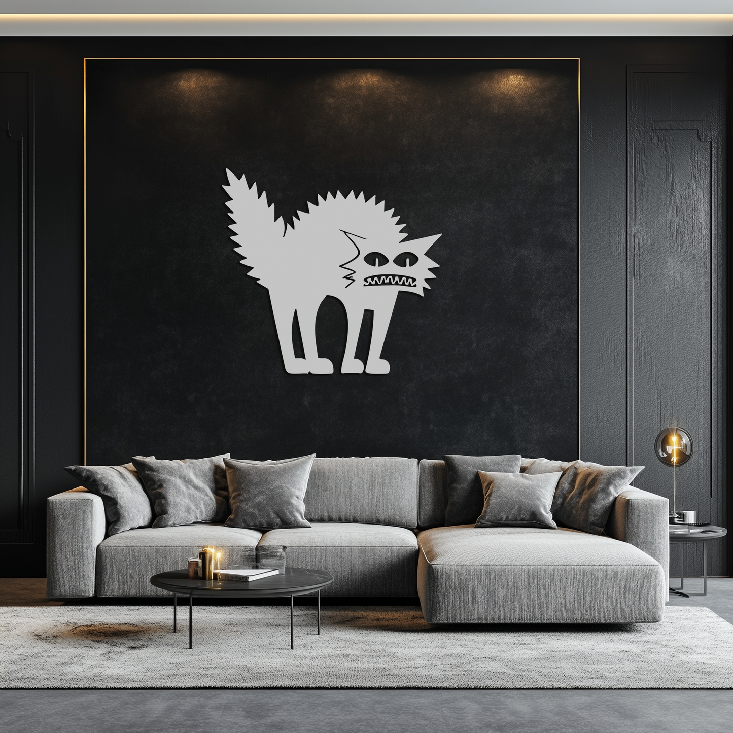 Scared Cat Silhouette Metal Wall Art – Modern Black Cat Halloween Home Decor- KAF524 - Tampa Home & Garden Store
