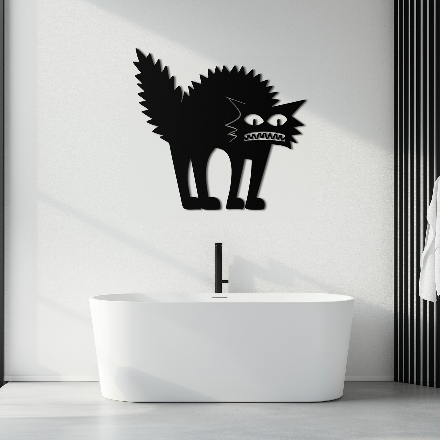 Scared Cat Silhouette Metal Wall Art – Modern Black Cat Halloween Home Decor- KAF524 - Tampa Home & Garden Store