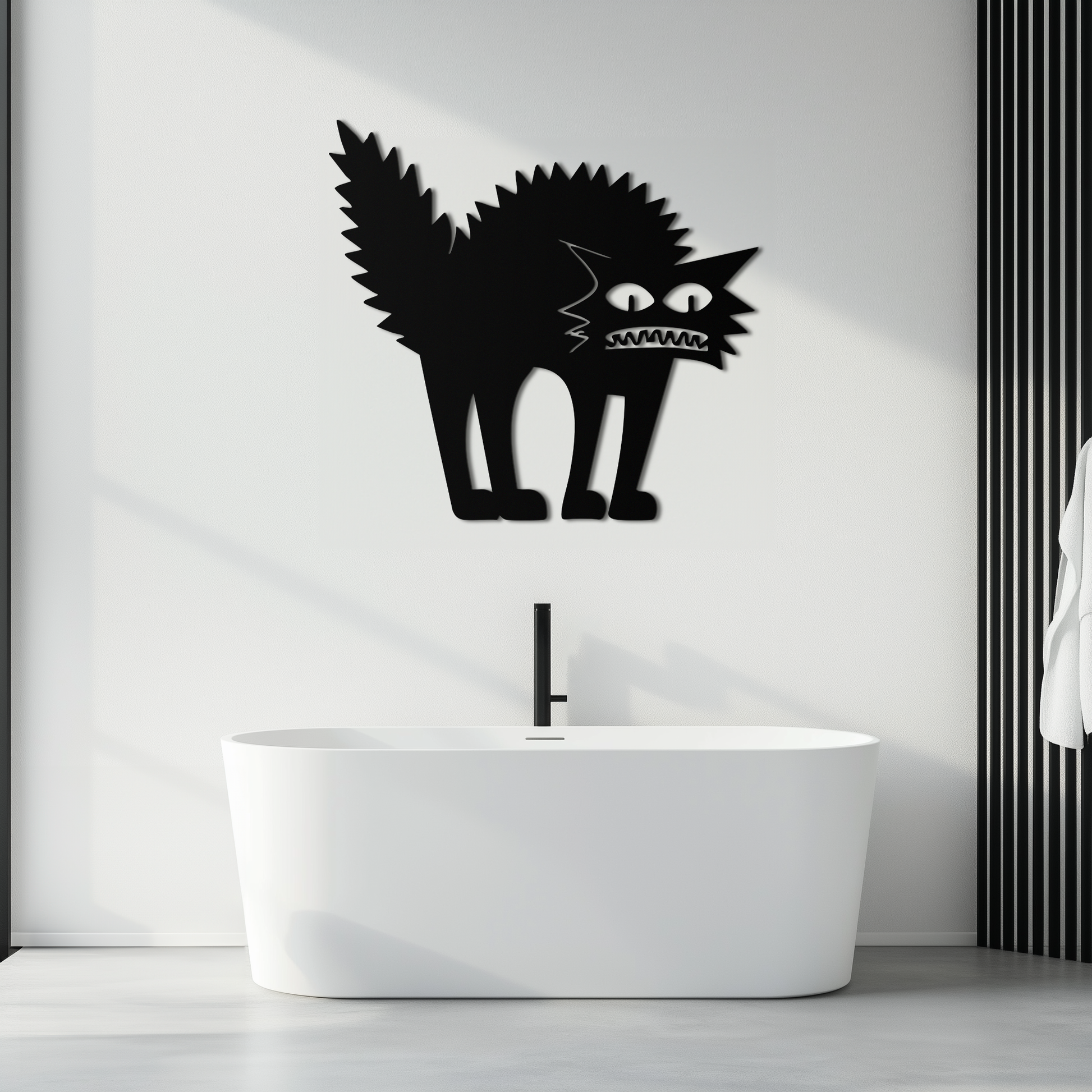Scared Cat Silhouette Metal Wall Art – Modern Black Cat Halloween Home Decor- KAF524 - Tampa Home & Garden Store