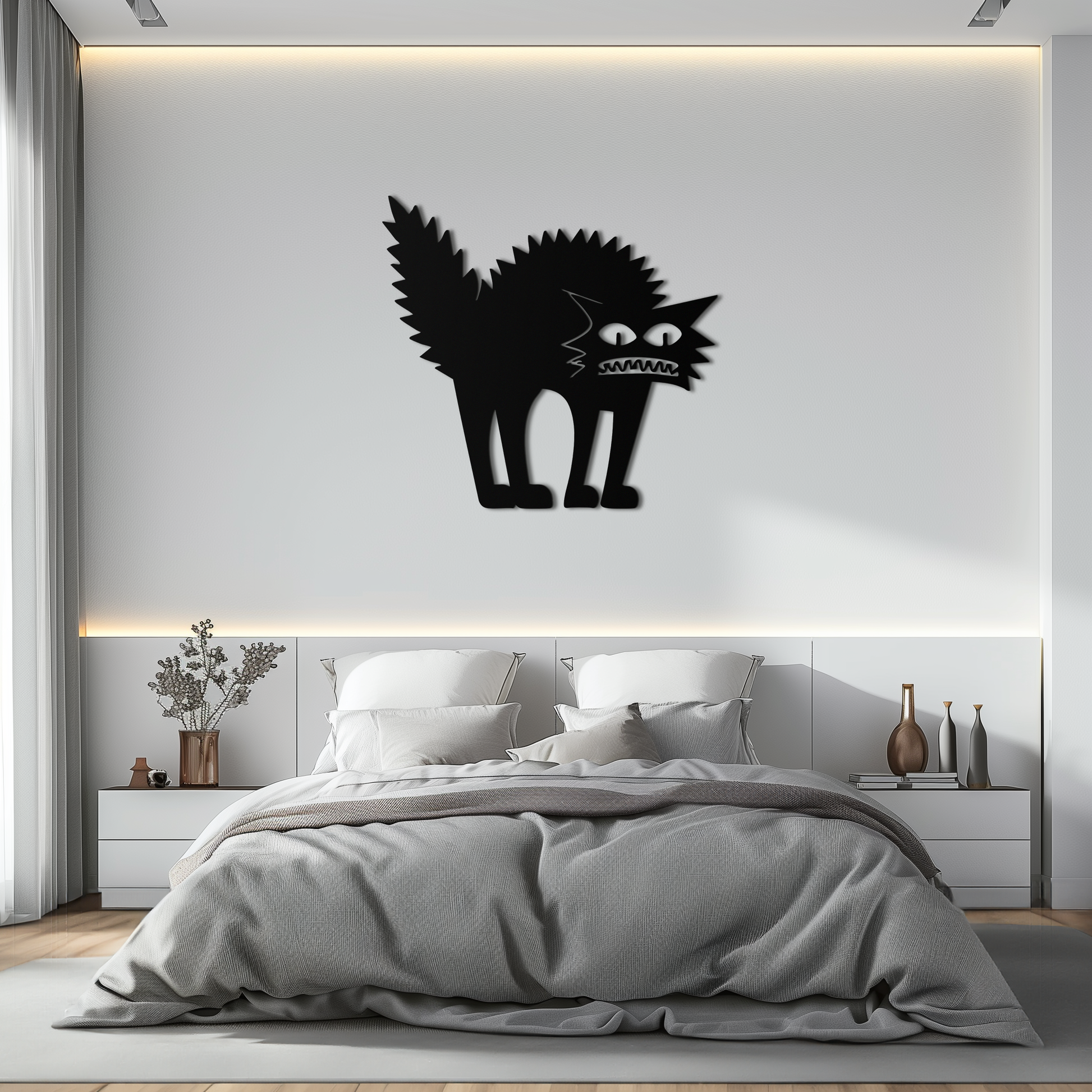 Scared Cat Silhouette Metal Wall Art – Modern Black Cat Halloween Home Decor- KAF524 - Tampa Home & Garden Store