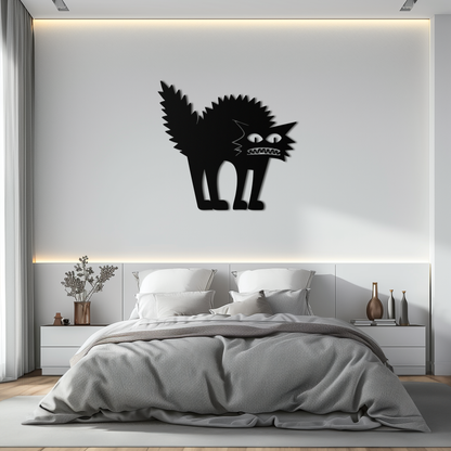 Scared Cat Silhouette Metal Wall Art – Modern Black Cat Halloween Home Decor- KAF524 - Tampa Home & Garden Store