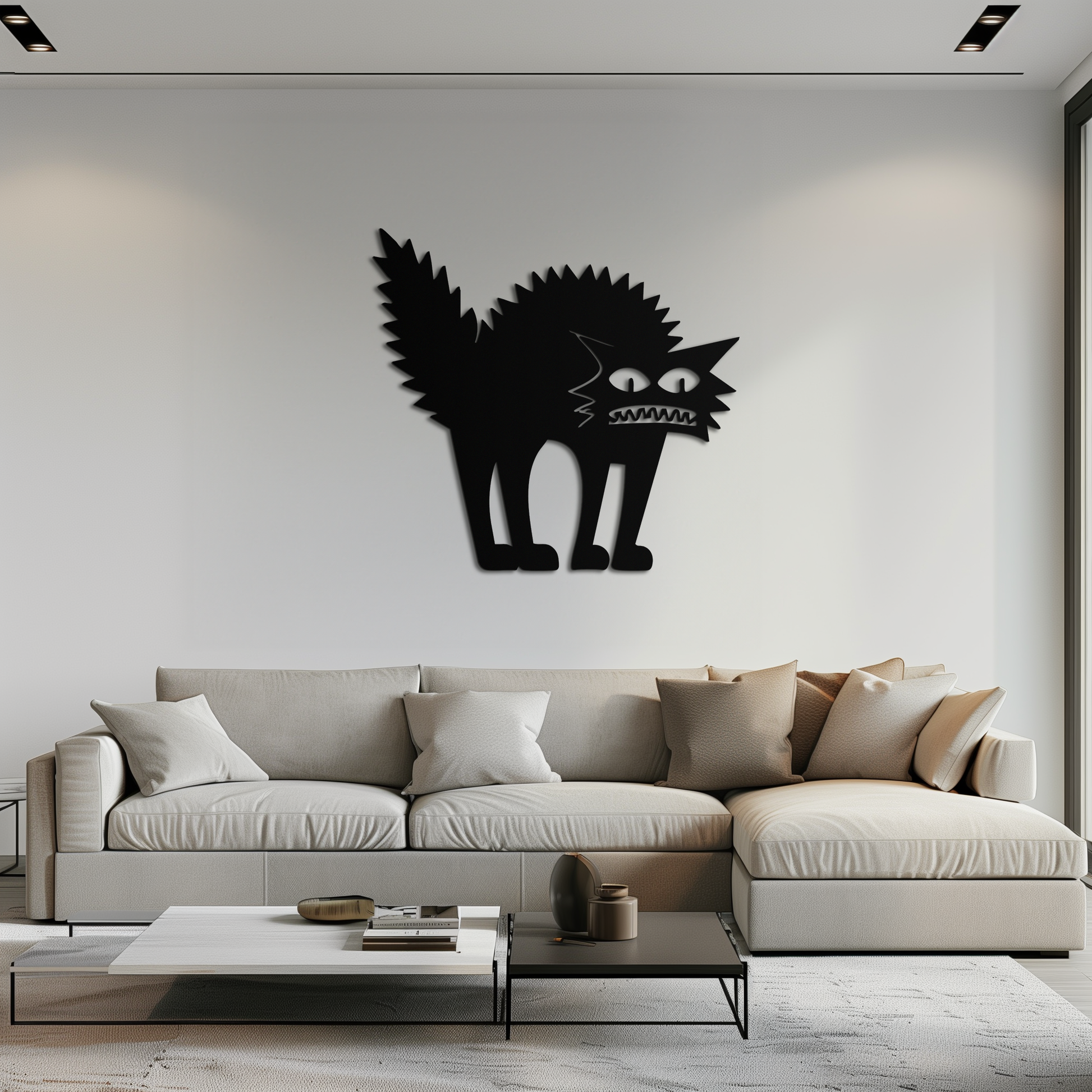 Scared Cat Silhouette Metal Wall Art – Modern Black Cat Halloween Home Decor- KAF524 - Tampa Home & Garden Store