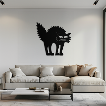 Scared Cat Silhouette Metal Wall Art – Modern Black Cat Halloween Home Decor- KAF524 - Tampa Home & Garden Store
