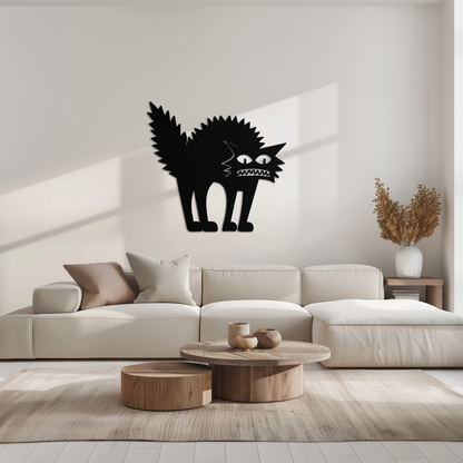 Scared Cat Silhouette Metal Wall Art – Modern Black Cat Halloween Home Decor- KAF524 - Tampa Home & Garden Store