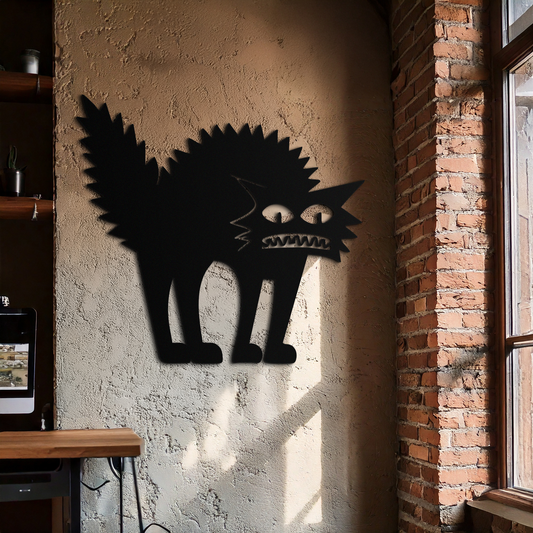 Scared Cat Silhouette Metal Wall Art – Modern Black Cat Halloween Home Decor- KAF524 - Tampa Home & Garden Store