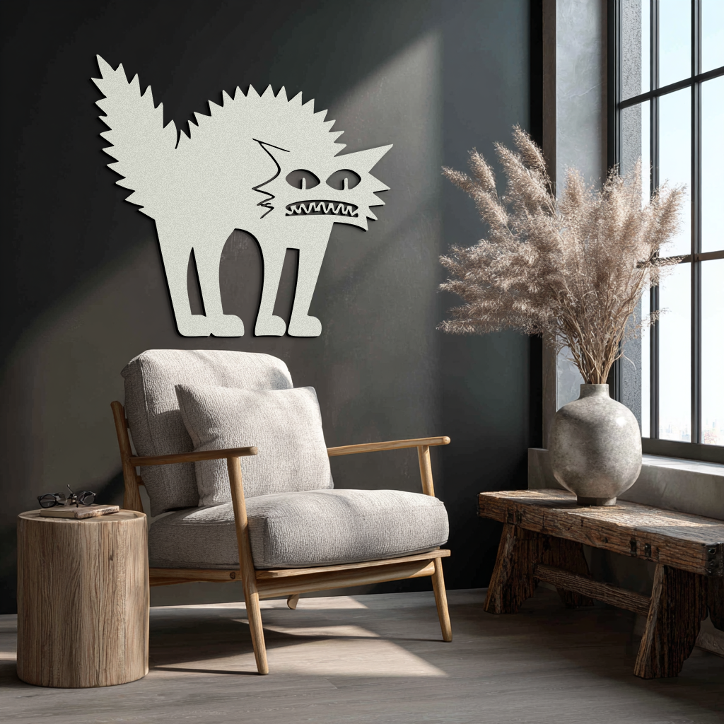 Scared Cat Silhouette Metal Wall Art – Modern Black Cat Halloween Home Decor- KAF524 - Tampa Home & Garden Store