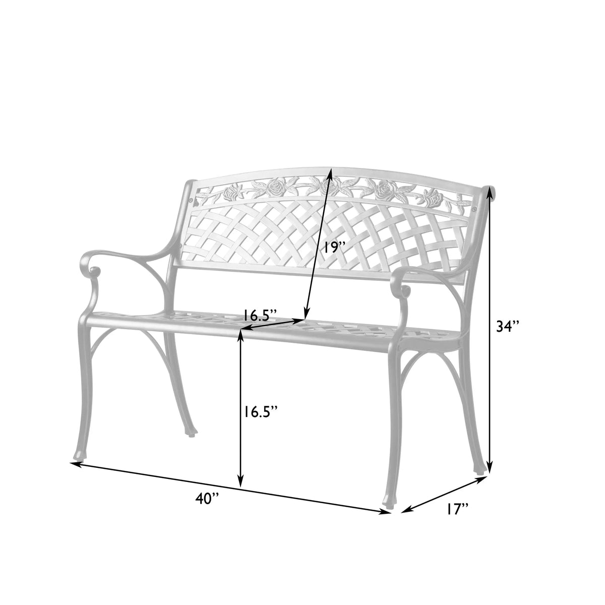 Scarlet aluminum outdoor bench with lattice back and curved arms by Fire Sense on Tampa Home & Garden Store