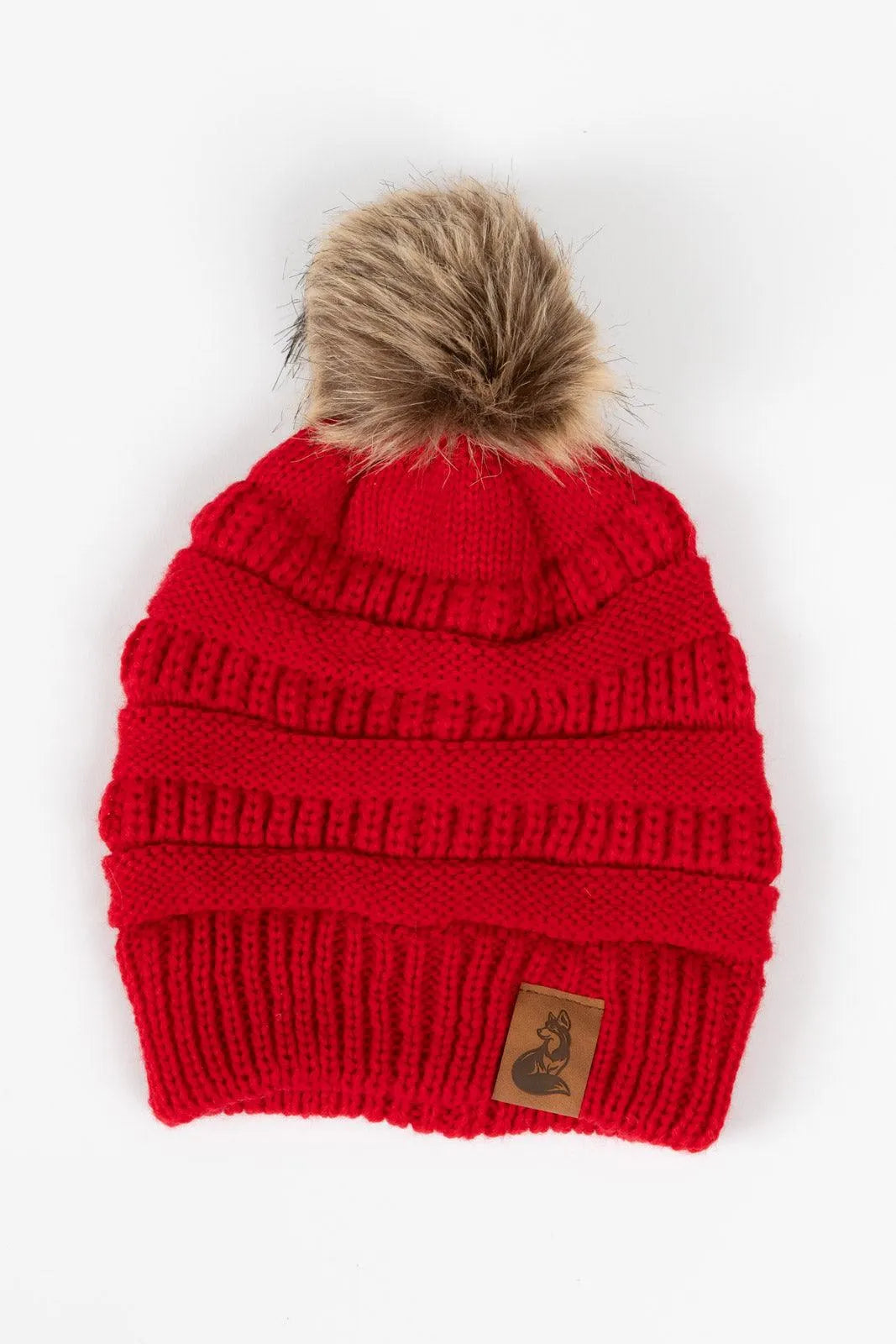 Scarlet Ribbed Beanie with Pom - Tampa Home & Garden Store