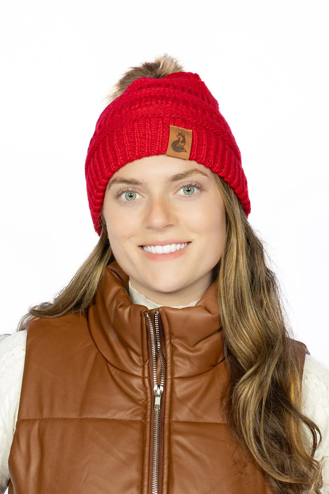 Scarlet Ribbed Beanie with Pom - Tampa Home & Garden Store