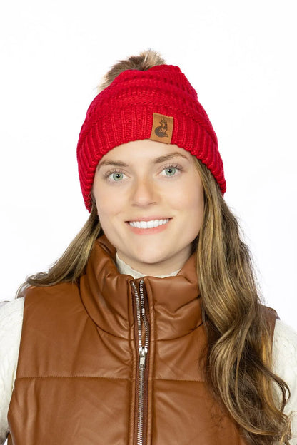 Scarlet Ribbed Beanie with Pom - Tampa Home & Garden Store