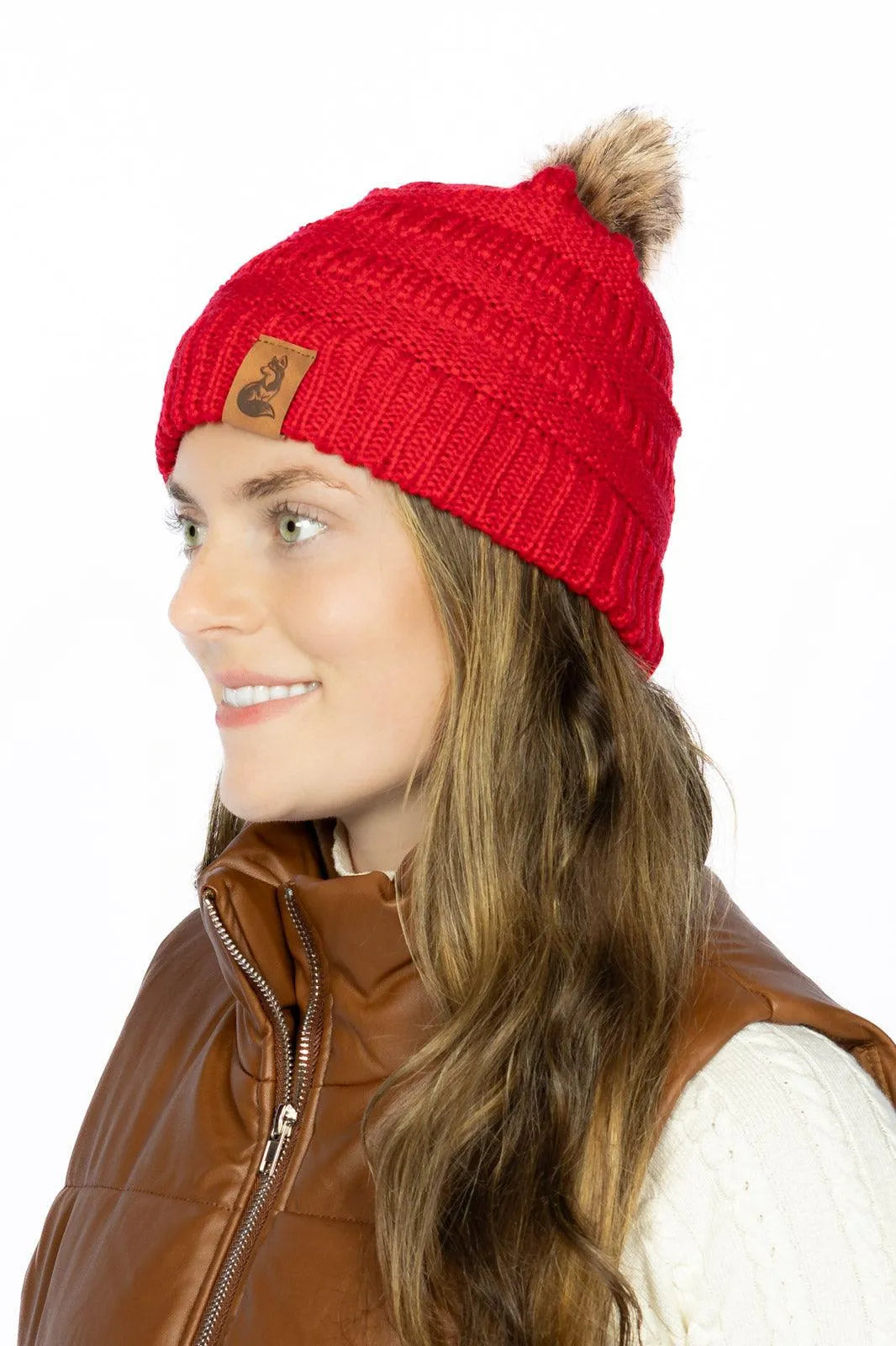 Scarlet Ribbed Beanie with Pom - Tampa Home & Garden Store