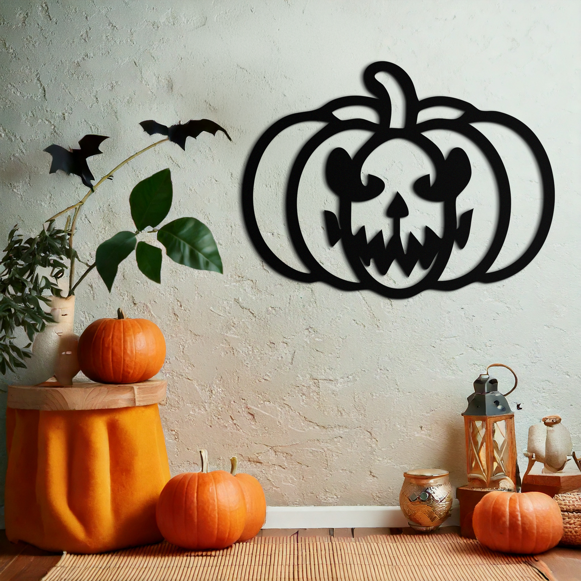 Scary Pumpkin Face Metal Wall Art – Black Steel Halloween Decor- KAF507 - Tampa Home & Garden Store