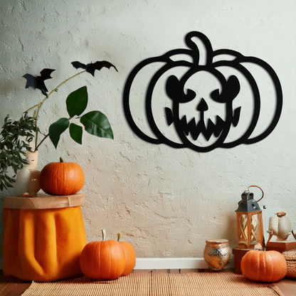 Scary Pumpkin Face Metal Wall Art – Black Steel Halloween Decor- KAF507 - Tampa Home & Garden Store