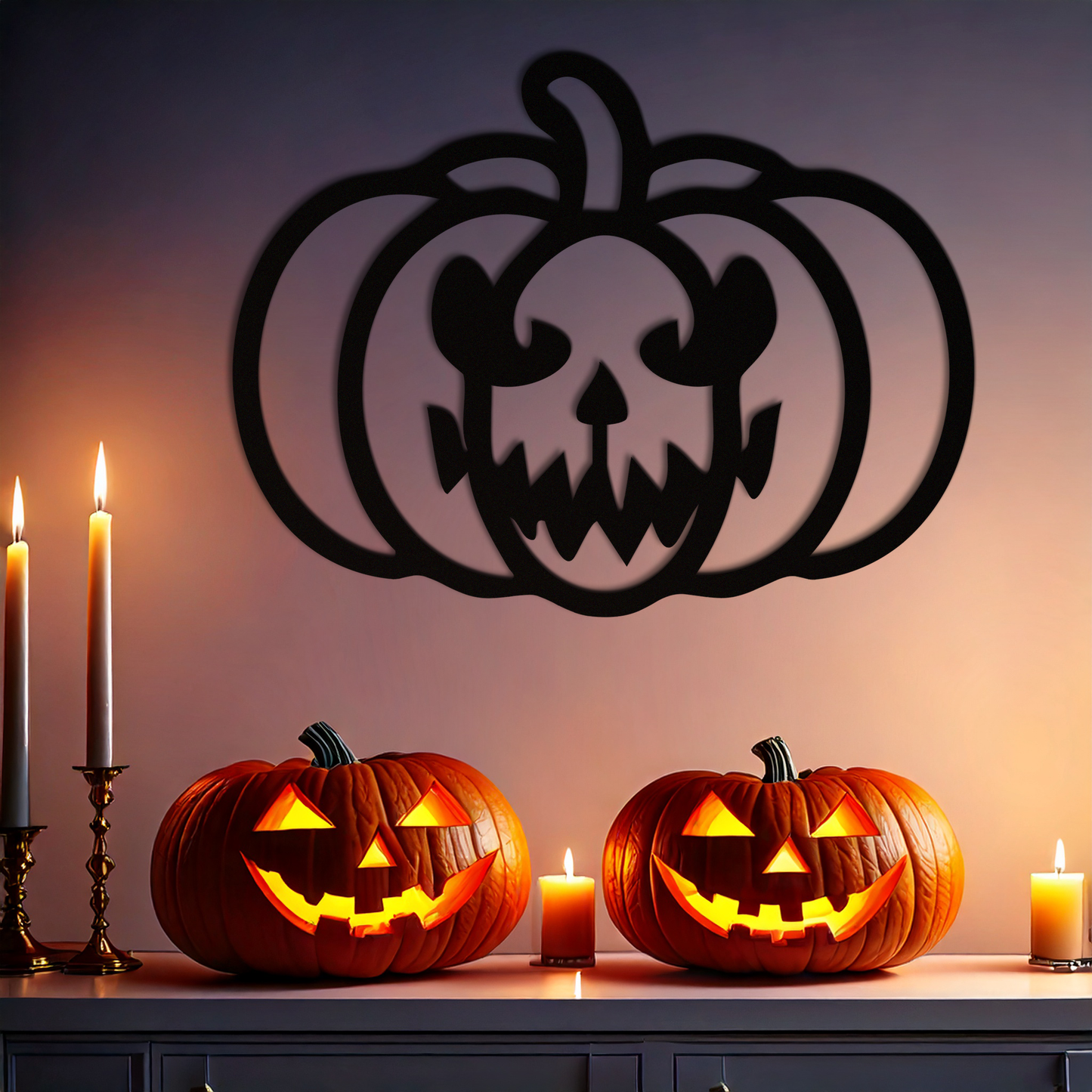 Scary Pumpkin Face Metal Wall Art – Black Steel Halloween Decor- KAF507 - Tampa Home & Garden Store
