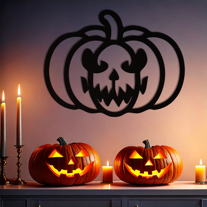 Scary Pumpkin Face Metal Wall Art – Black Steel Halloween Decor- KAF507 - Tampa Home & Garden Store