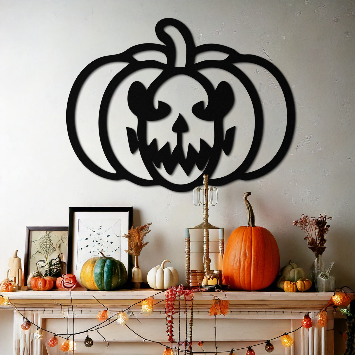 Scary Pumpkin Face Metal Wall Art – Black Steel Halloween Decor- KAF507 - Tampa Home & Garden Store