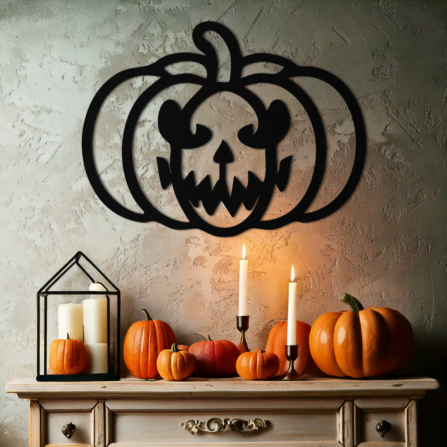 Scary Pumpkin Face Metal Wall Art – Black Steel Halloween Decor- KAF507 - Tampa Home & Garden Store