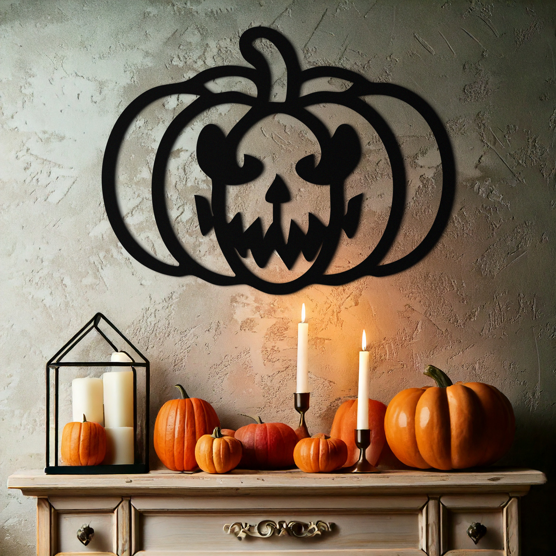Scary Pumpkin Face Metal Wall Art – Black Steel Halloween Decor- KAF507 - Tampa Home & Garden Store