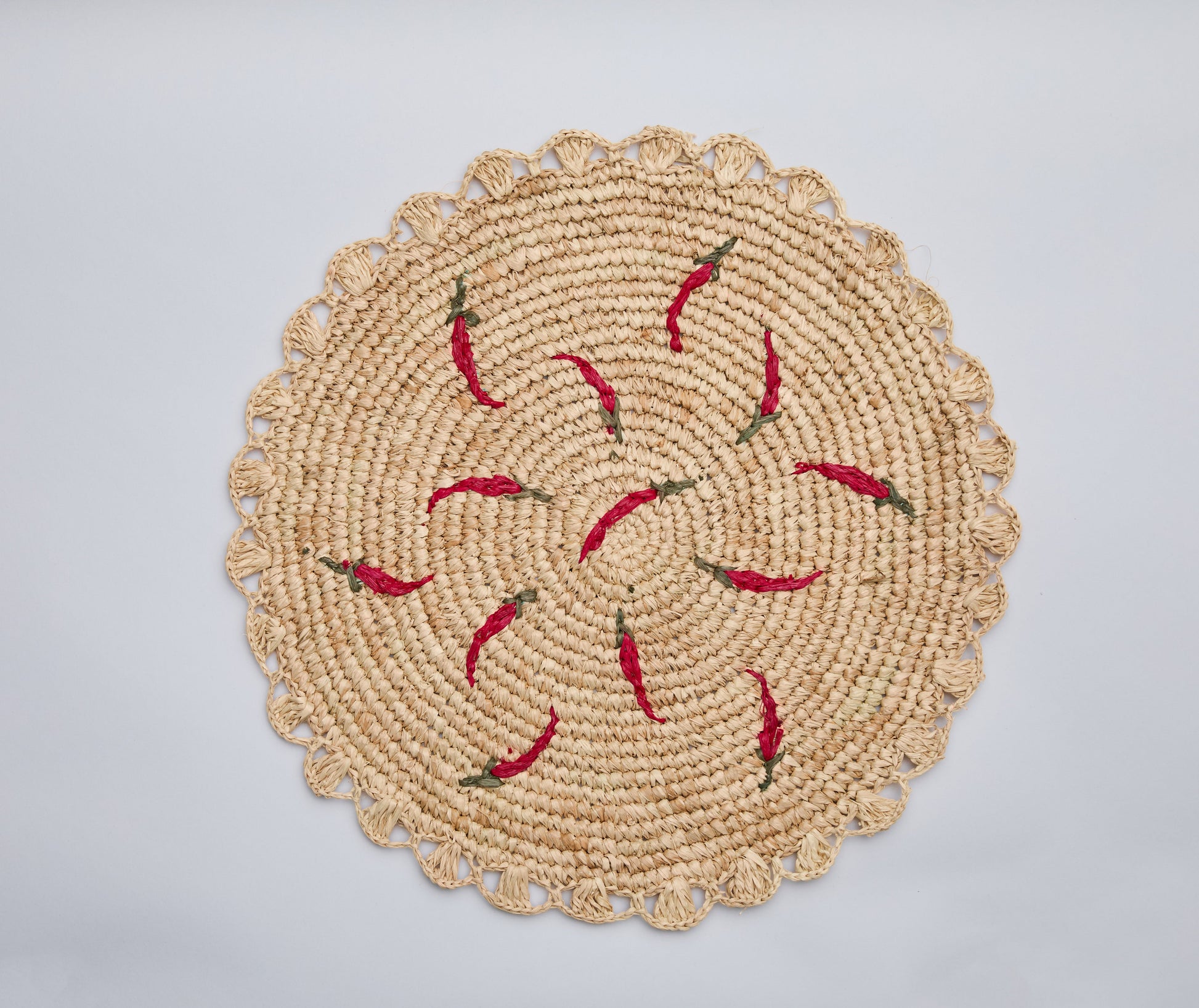 Scattered Chili Handwoven Raffia Round Placemat – Artisan Table Décor - Tampa Home & Garden Store