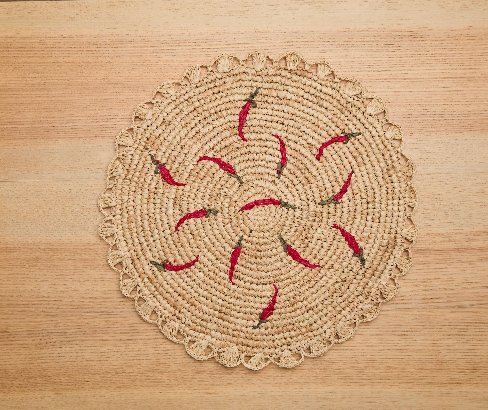 Scattered Chili Handwoven Raffia Round Placemat – Artisan Table Décor - Tampa Home & Garden Store