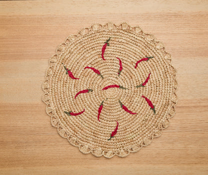 Scattered Chili Handwoven Raffia Round Placemat – Artisan Table Décor - Tampa Home & Garden Store