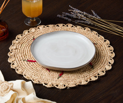 Scattered Chili Handwoven Raffia Round Placemat – Artisan Table Décor - Tampa Home & Garden Store
