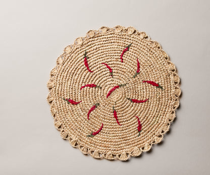 Scattered Chili Handwoven Raffia Round Placemat – Artisan Table Décor - Tampa Home & Garden Store