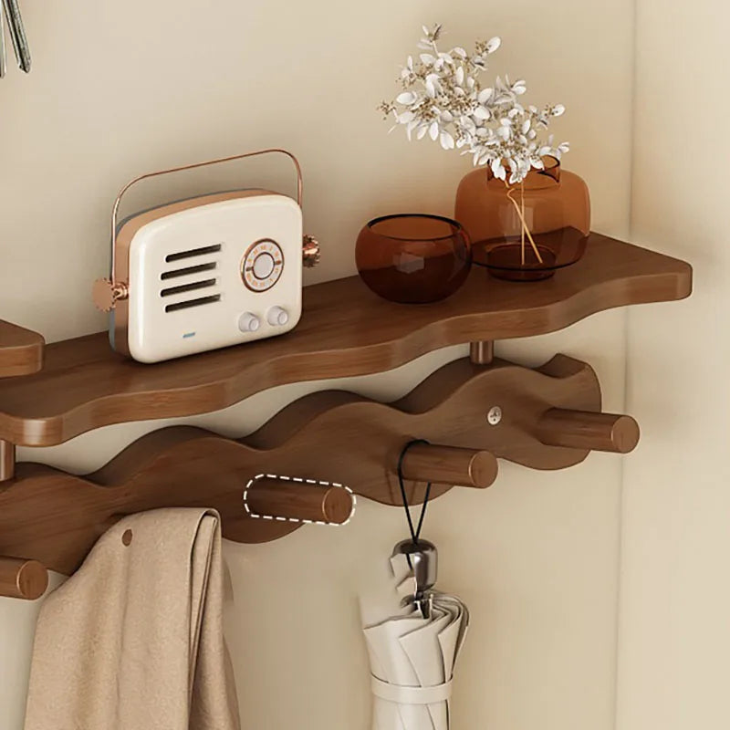Bamboo wall coat rack with a wavy entryway shelf and hooks Moktan Sabai on Tampa Home & Garden Store