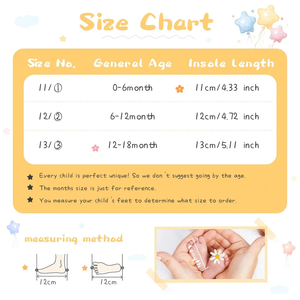 Newborn winter boots soft corduroy booties UpTrend Deals with size chart on yellow background on Tampa Home & Garden Store