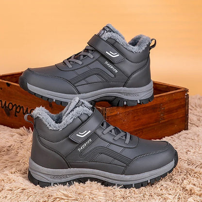 Pair of men's winter boots waterproof warm shoes UpTrend Deals, gray faux fur, rugged outsole on Tampa Home & Garden Store