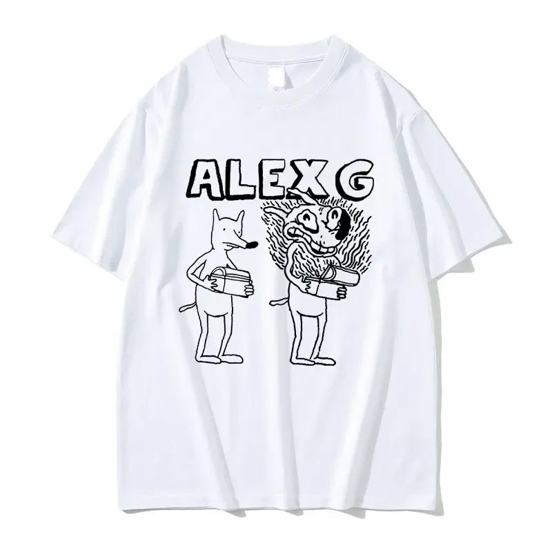 Women's Summer Casual T-Shirt white graphic tee with ALEXG and cartoon dogs, UpTrend Deals on Tampa Home & Garden Store
