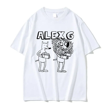 Women's Summer Casual T-Shirt white graphic tee with ALEXG and cartoon dogs, UpTrend Deals on Tampa Home & Garden Store