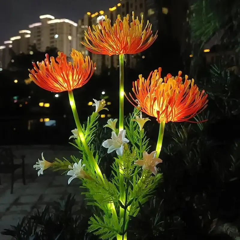 Perfecsy 2pc solar Bian flower LED garden lights, orange glowing heads on green stems for yard on Tampa Home & Garden Store