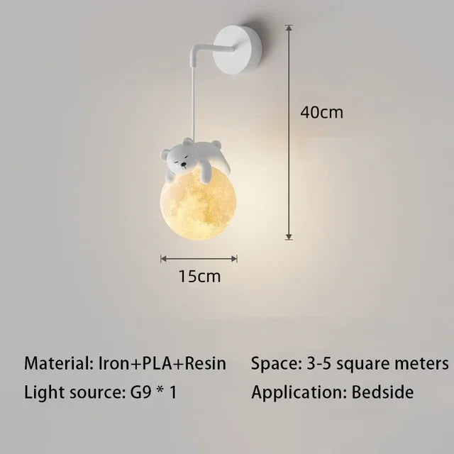 DecorBites Kids Room LED Bear Pendant Light with glass moon globe white finish on Tampa Home & Garden Store