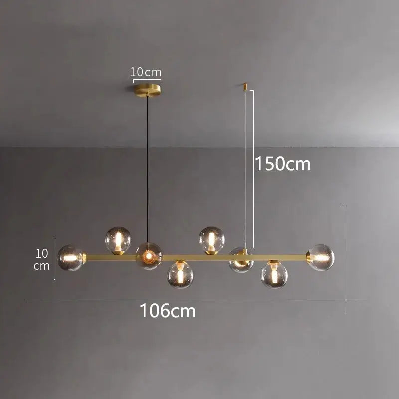 DecorBites LED pendant chandelier with gold bar and glass globes, modern living lighting on Tampa Home & Garden Store