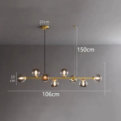 DecorBites LED pendant chandelier with gold bar and glass globes, modern living lighting on Tampa Home & Garden Store