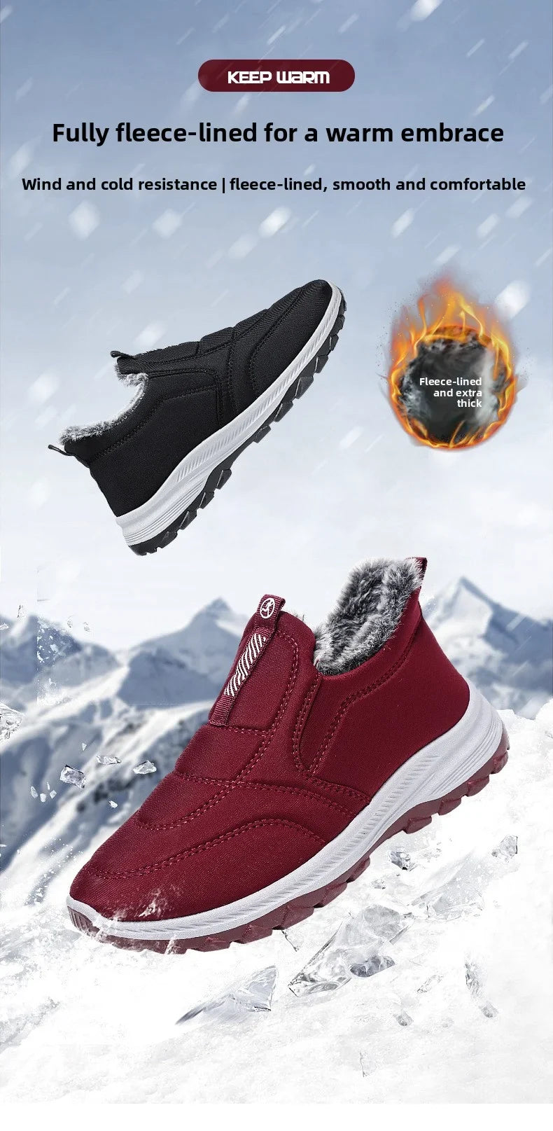 Women's snow boots, black fleece-lined boot and burgundy fleece-lined boot, non-slip soles on Tampa Home & Garden Store